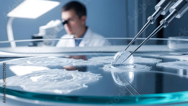 Fototapeta Scientist Performing Micro-Injection Under Microscope