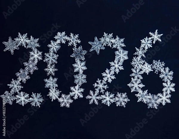 Fototapeta Snowflake number shapes on dark blue background