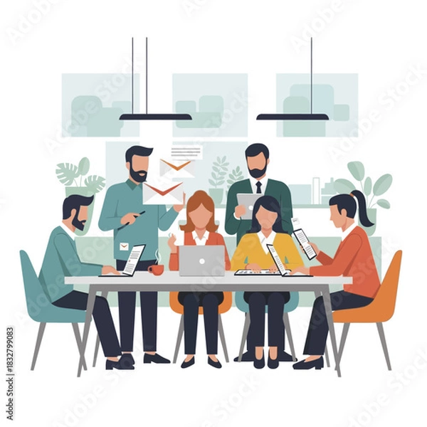 Fototapeta Team members collaborating on a project during a meeting in the office.