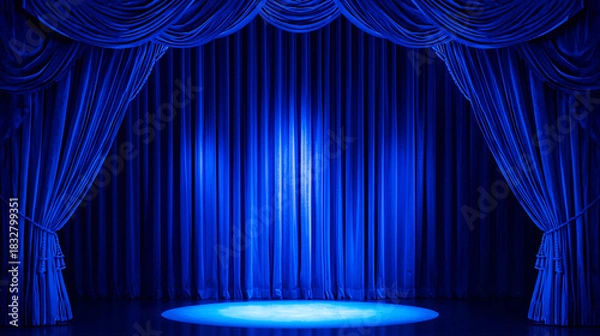 Obraz blue stage curtains with spotlight