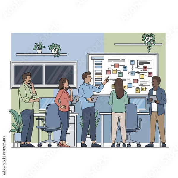 Fototapeta Team members collaborating on a project strategy in the office.