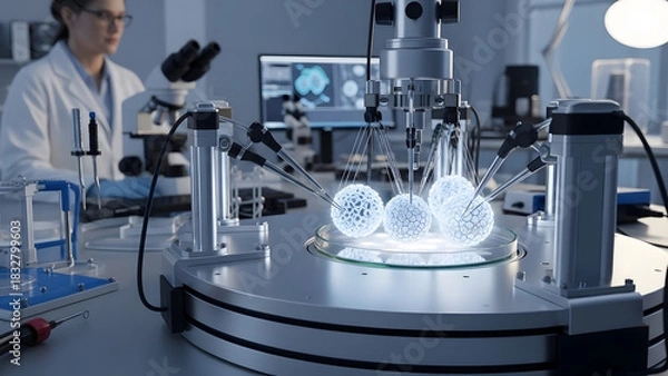 Fototapeta Female Scientist Using Advanced Microscopy Equipment