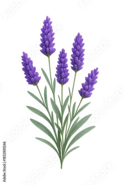 Fototapeta Realistic Lavender Flower Illustration Isolated on Transparent Background for Botanical Design, Herbal Medicine, Aromatherapy Graphics and Aromatherapy Projects, Detailed Purple Lavender Sprig PNG