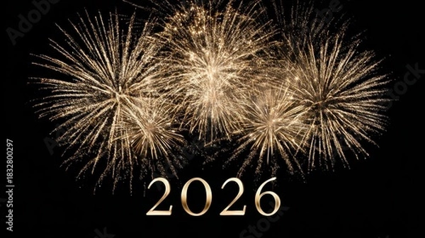 Fototapeta Fireworks with the year written in gold