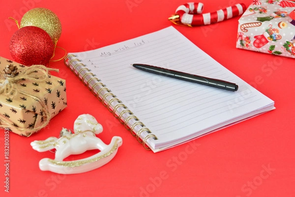Obraz Christmas Wish List with Festive Decorations and toy horse lunar new year
