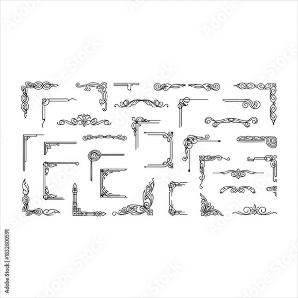 Obraz Elegant Set of Borders and Corners Vector Illustrations – Decorative Frames for Design vector.