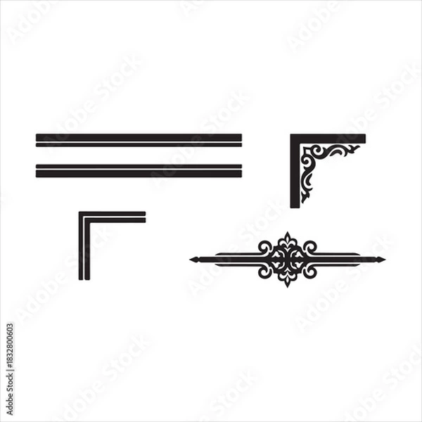 Obraz Elegant Set of Borders and Corners Vector Illustrations – Decorative Frames for Design vector.