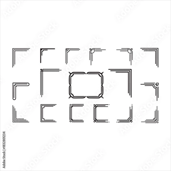 Obraz Elegant Set of Borders and Corners Vector Illustrations – Decorative Frames for Design vector.
