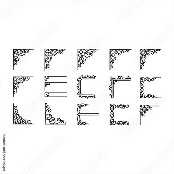 Obraz Elegant Set of Borders and Corners Vector Illustrations – Decorative Frames for Design vector.