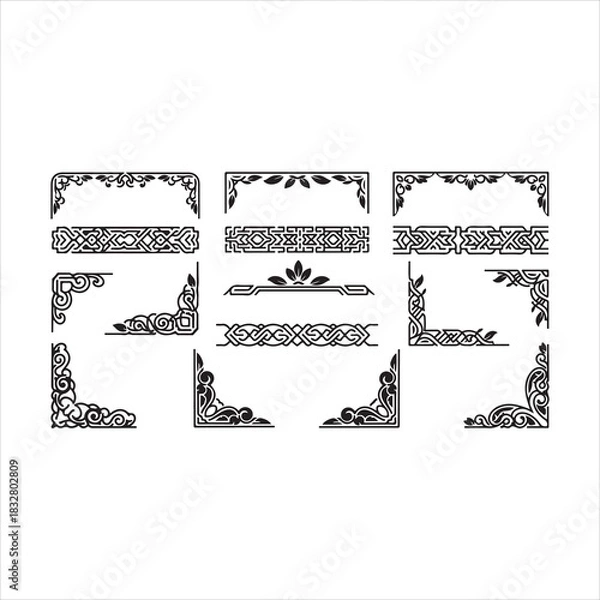 Obraz Elegant Set of Borders and Corners Vector Illustrations – Decorative Frames for Design vector.