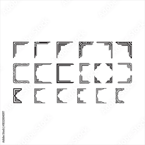 Obraz Elegant Set of Borders and Corners Vector Illustrations – Decorative Frames for Design vector.
