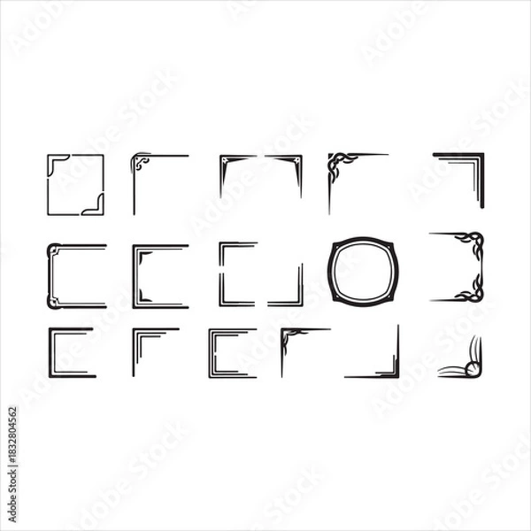 Obraz Elegant Set of Borders and Corners Vector Illustrations – Decorative Frames for Design vector.