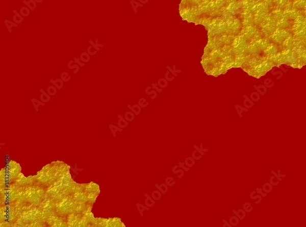 Fototapeta A bold red background with irregular golden textured shapes on the edges, creating a strong contrast and an abstract, organic visual effect.