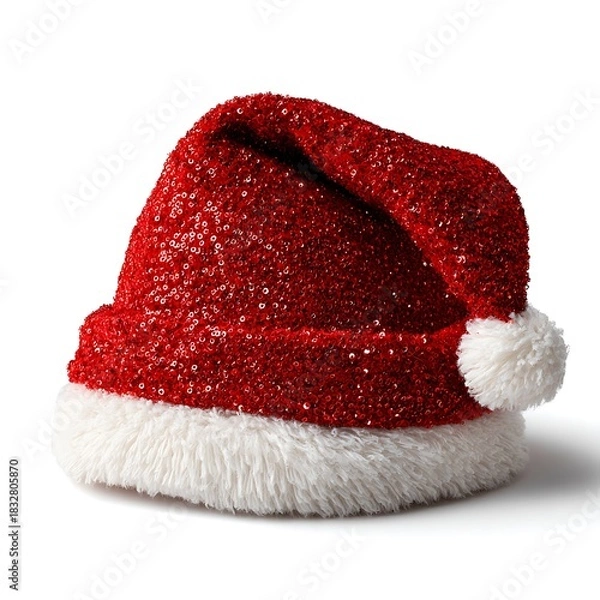 Obraz Sparkling red santa hat isolated on white background for christmas celebration