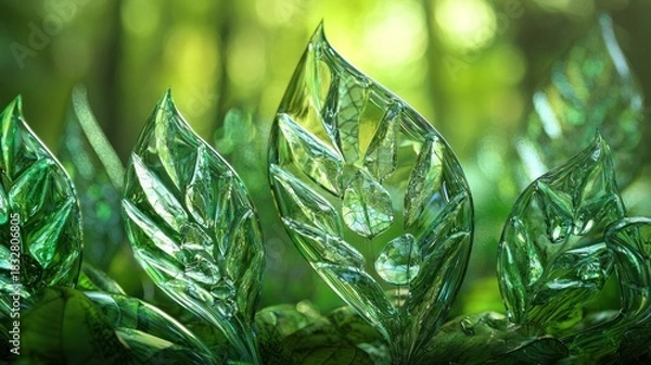 Obraz Close-up of Green Glass Leaves in a Lush Forest Setting.