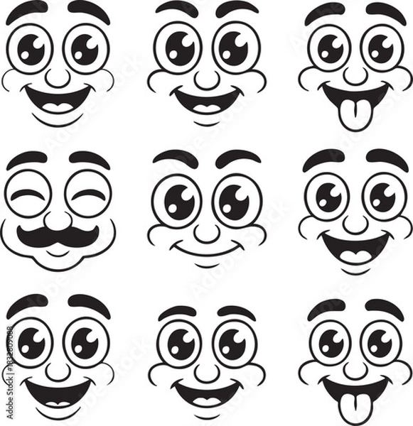 Fototapeta Happy and Winking Cartoon Face Expressions Vector Icons