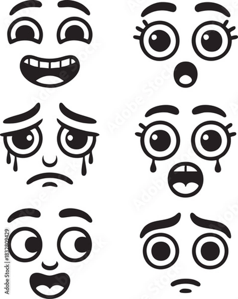 Fototapeta Happy and Winking Cartoon Face Expressions Vector Icons