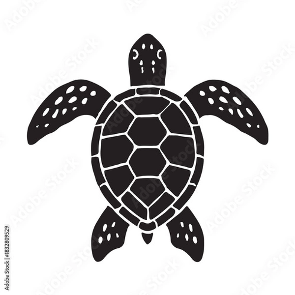 Fototapeta Silhouette of a sea turtle with patterned shell animal