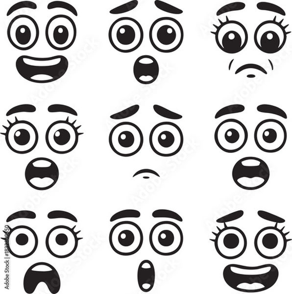 Fototapeta Happy and Winking Cartoon Face Expressions Vector Icons