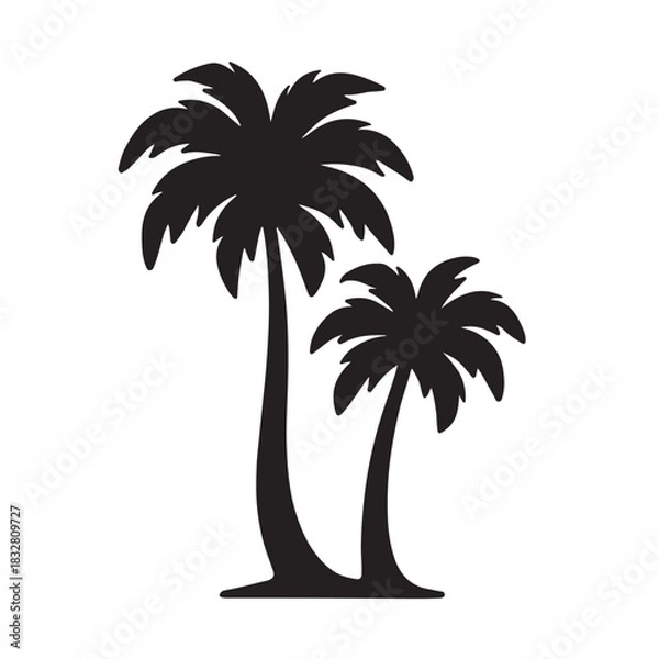 Fototapeta Silhouette of two palm trees on a white background
