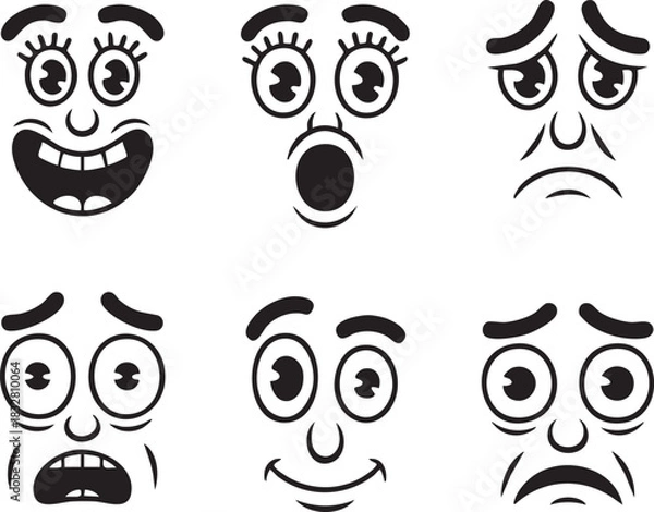 Fototapeta Shocked and Surprised Face Expressions Vector Icons Set
