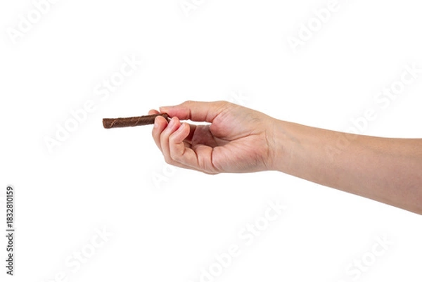 Fototapeta Chocolate bar in hand on transparent background