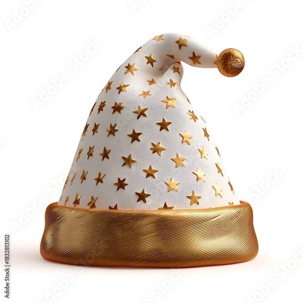 Obraz Elegant white and gold santa claus hat isolated on white background