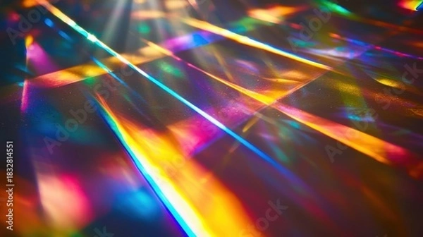 Fototapeta Quantum interference patterns visualization with prismatic light diffraction through transparent surfaces creating rainbow spectrum reflections and wave formations