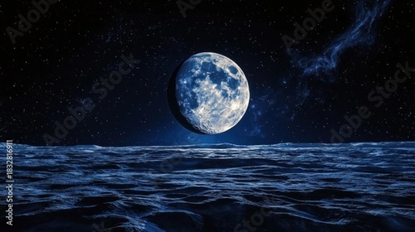 Obraz Ethereal Moonlit Ocean - A Dreamy Nightscape of Celestial Reflection.