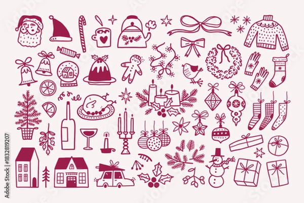 Fototapeta Christmas decorations set. Winter holiday elements.