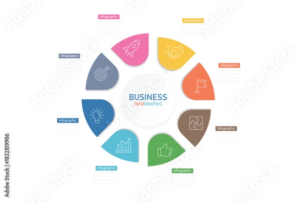 Fototapeta Vector infographic circle divided into 8 steps. an be used for process diagram, presentations, workflow layout, banner, flow chart, info graph. Cycle diagram with 8 options.