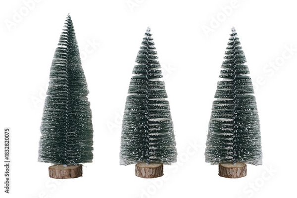 Obraz Miniature snowy Christmas trees on white background