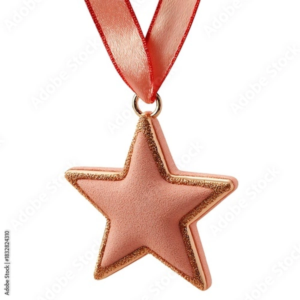 Obraz Pink star shaped ornament with ribbon isolated on white background