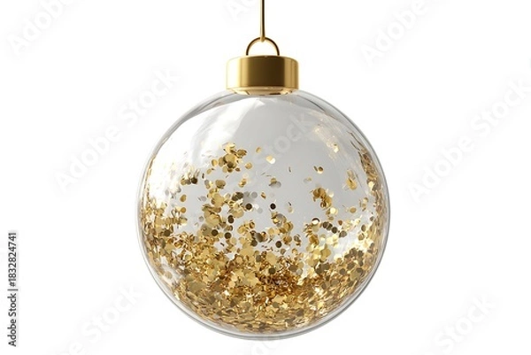 Obraz Transparent christmas ornament with gold glitter isolated on white background
