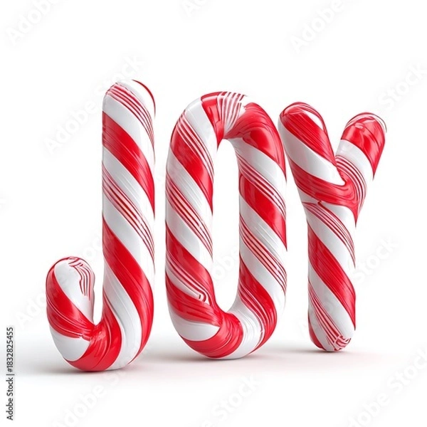 Obraz Candy cane letters spelling joy isolated on white background for christmas