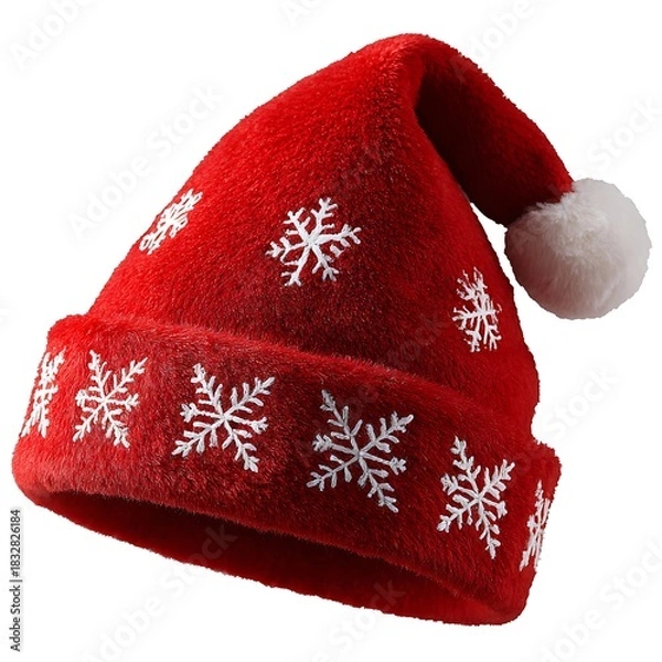 Obraz Red santa hat with snowflake pattern isolated on white background for christmas