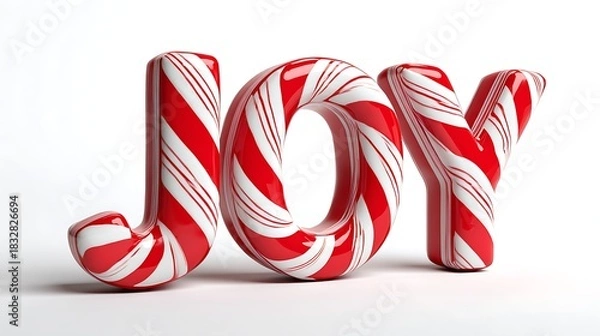 Obraz Joy text made of candy cane isolated on white background for christmas