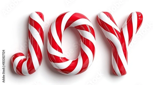 Obraz Candy cane letters spelling joy isolated on white background, christmas concept