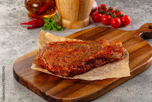 Obraz Raw marinated pork loin steak