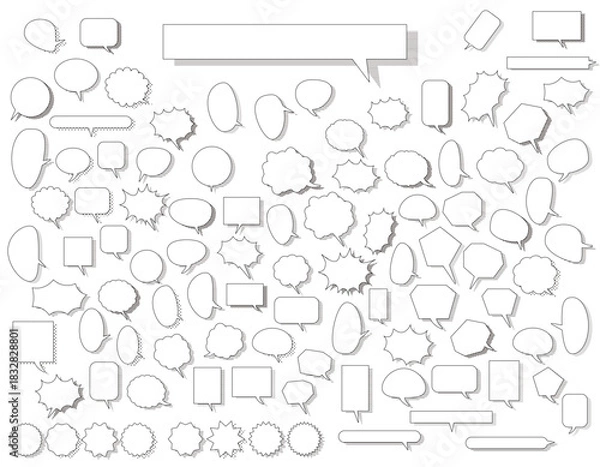 Obraz 影のあるシンプルな吹き出しのセット　ドット・ストライプ