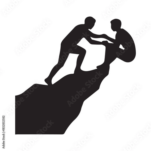 Fototapeta Climber Helping Hand Silhouette, Teamwork and Mountain Assistance Vector.