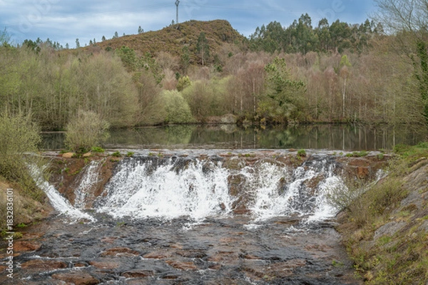 Fototapeta Bidegorri route in As Pontes de Garcia Rodriguez, A Coruña: a natural area for mountain biking, hiking, or spending an unforgettable day with the family near a unique artificial lake.