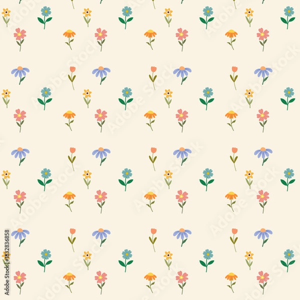 Obraz Seamless pattern of assorted leaves in a clean and modern style. Soft natural leaf shapes arranged in a repeating pattern, simple details, harmonious colors. High-quality JPG suitable for wallpaper,