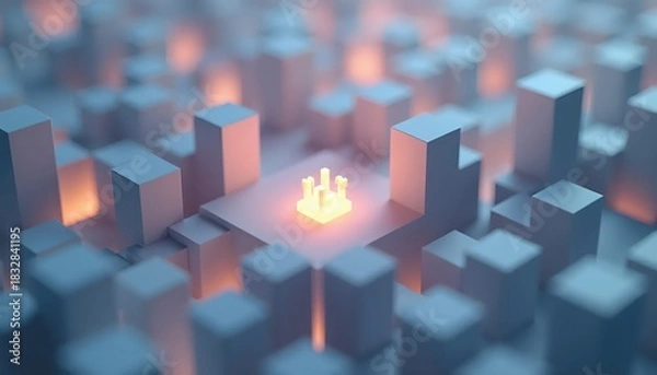 Fototapeta Multilayered 3D Structures Creating a Striking Colorful Digital Landscape