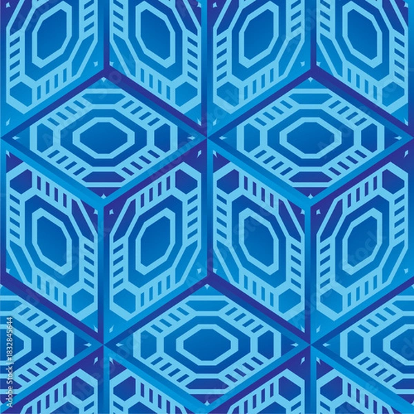 Obraz Geometric blue pattern design with vibrant futuristic shapes and seamless abstract texture ideal for digital prints, product backgrounds, fabric, wallpaper and modern commercial artwork prints.