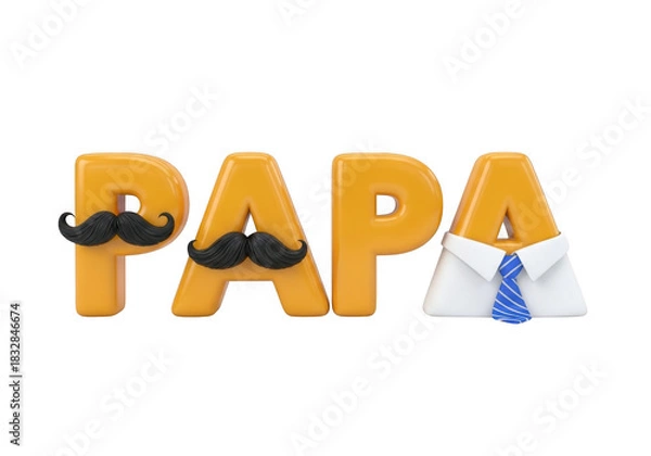 Obraz The word papa in 3d letters with a mustache and a shirt and tie