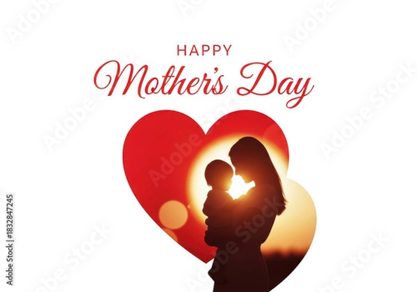 Obraz Happy mothers day silhouette of mother holding child with heart and sunset