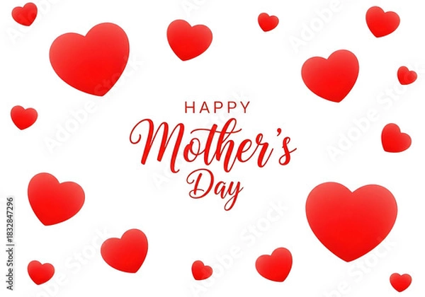 Obraz Happy mothers day greeting card with red hearts and text