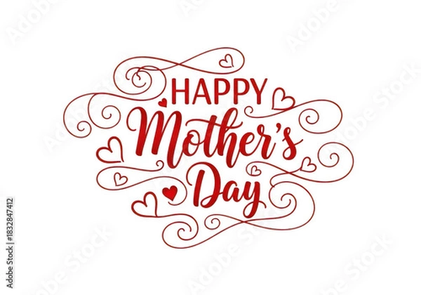 Obraz Happy mothers day elegant red calligraphy with hearts and swirls