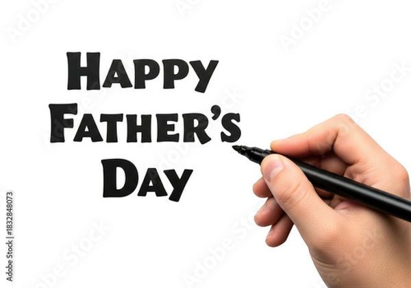 Obraz Hand writing happy fathers day with a black marker on a transparent background